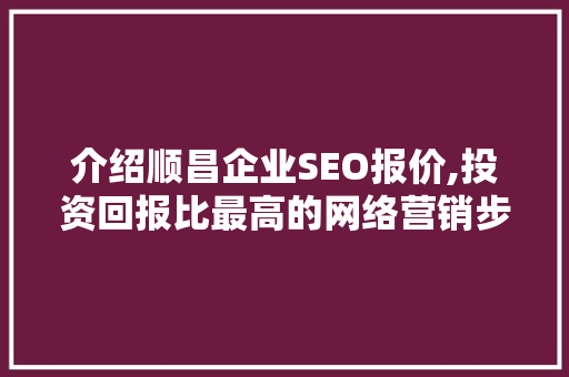介绍顺昌企业SEO报价,投资回报比最高的网络营销步骤