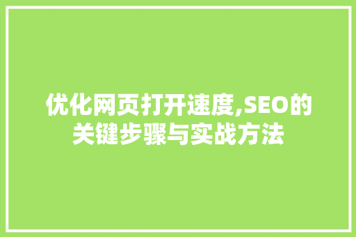 优化网页打开速度,SEO的关键步骤与实战方法