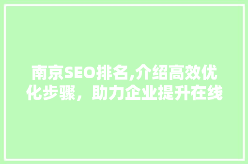 南京SEO排名,介绍高效优化步骤，助力企业提升在线竞争力