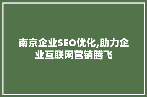南京企业SEO优化,助力企业互联网营销腾飞