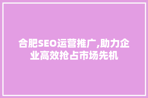 合肥SEO运营推广,助力企业高效抢占市场先机