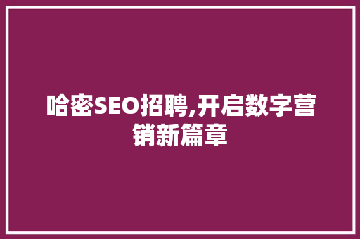 哈密SEO招聘,开启数字营销新篇章