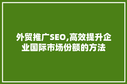 外贸推广SEO,高效提升企业国际市场份额的方法