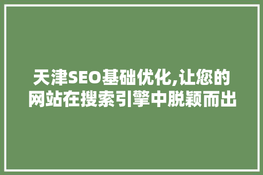 天津SEO基础优化,让您的网站在搜索引擎中脱颖而出