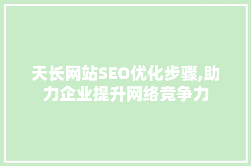 天长网站SEO优化步骤,助力企业提升网络竞争力