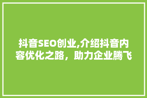 抖音SEO创业,介绍抖音内容优化之路，助力企业腾飞