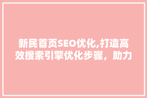 新民首页SEO优化,打造高效搜索引擎优化步骤，助力网站流量提升