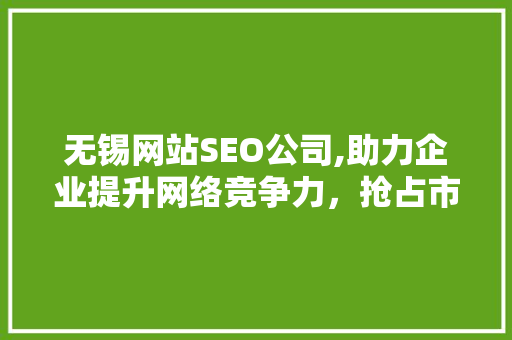 无锡网站SEO公司,助力企业提升网络竞争力，抢占市场先机