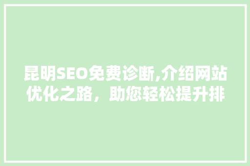 昆明SEO免费诊断,介绍网站优化之路，助您轻松提升排名  第1张