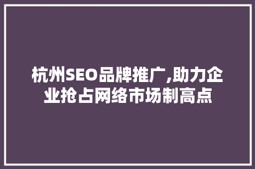 杭州SEO品牌推广,助力企业抢占网络市场制高点