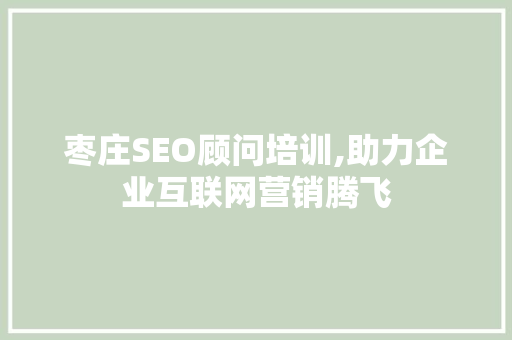 枣庄SEO顾问培训,助力企业互联网营销腾飞