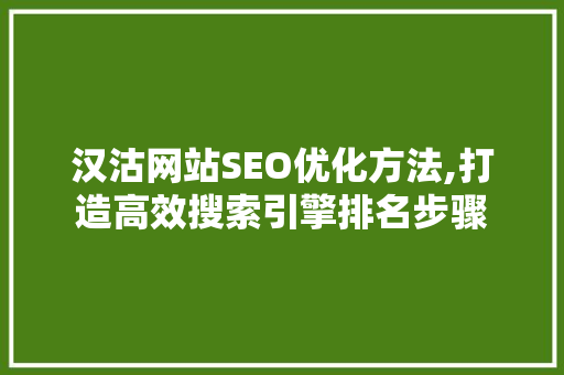 汉沽网站SEO优化方法,打造高效搜索引擎排名步骤  第1张