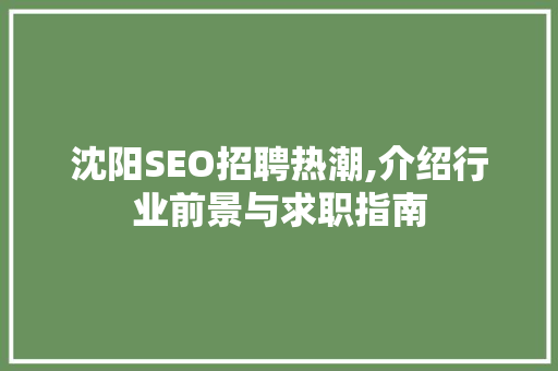 沈阳SEO招聘热潮,介绍行业前景与求职指南