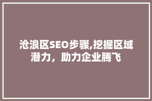沧浪区SEO步骤,挖掘区域潜力，助力企业腾飞
