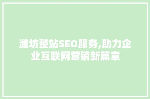 潍坊整站SEO服务,助力企业互联网营销新篇章
