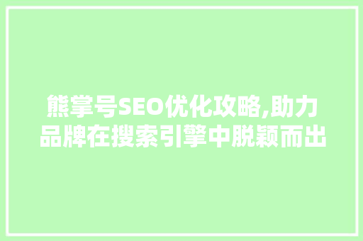 熊掌号SEO优化攻略,助力品牌在搜索引擎中脱颖而出