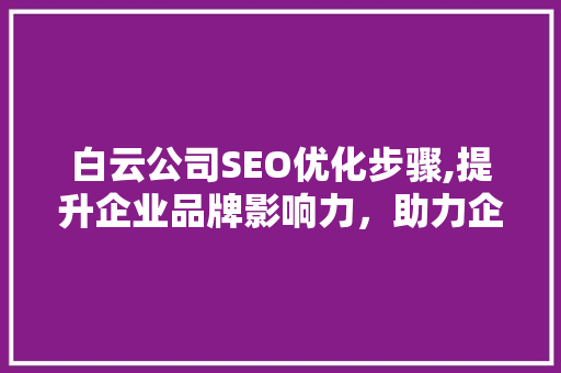 白云公司SEO优化步骤,提升企业品牌影响力，助力企业腾飞