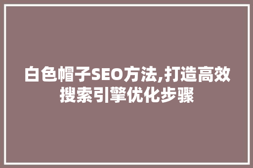 白色帽子SEO方法,打造高效搜索引擎优化步骤