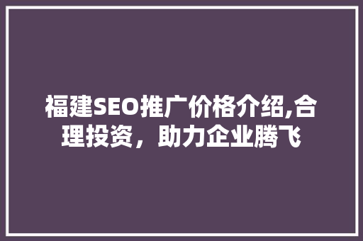 福建SEO推广价格介绍,合理投资，助力企业腾飞