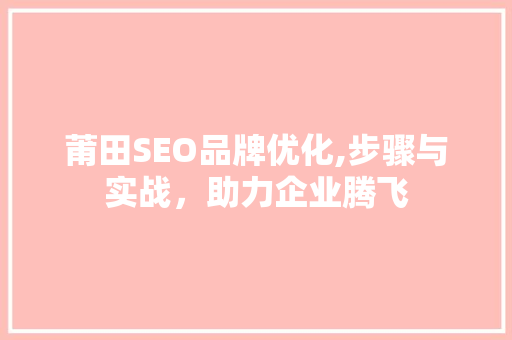 莆田SEO品牌优化,步骤与实战，助力企业腾飞