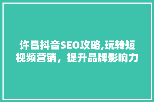 许昌抖音SEO攻略,玩转短视频营销，提升品牌影响力