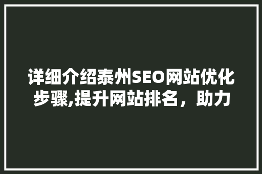 详细介绍泰州SEO网站优化步骤,提升网站排名，助力企业腾飞
