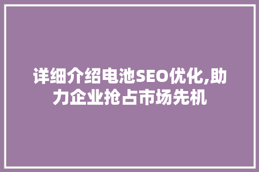 详细介绍电池SEO优化,助力企业抢占市场先机