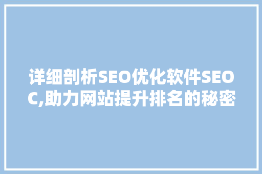 详细剖析SEO优化软件SEOC,助力网站提升排名的秘密武器