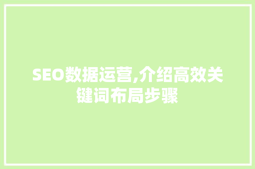 SEO数据运营,介绍高效关键词布局步骤