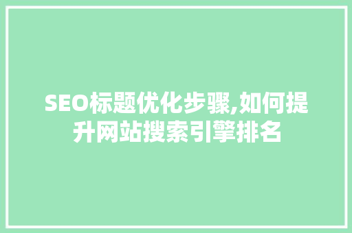 SEO标题优化步骤,如何提升网站搜索引擎排名