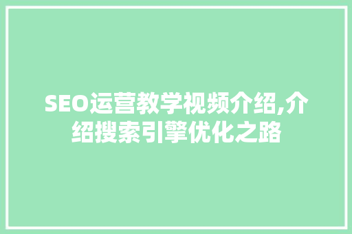 SEO运营教学视频介绍,介绍搜索引擎优化之路