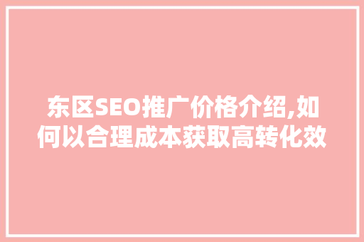 东区SEO推广价格介绍,如何以合理成本获取高转化效果