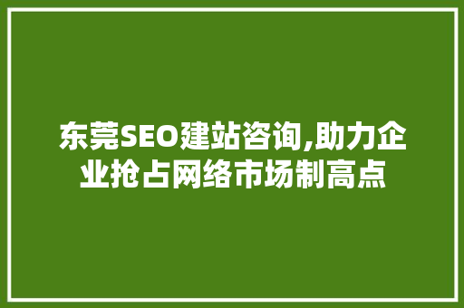 东莞SEO建站咨询,助力企业抢占网络市场制高点