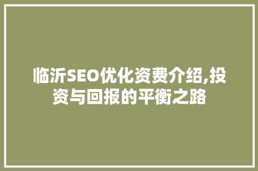 临沂SEO优化资费介绍,投资与回报的平衡之路