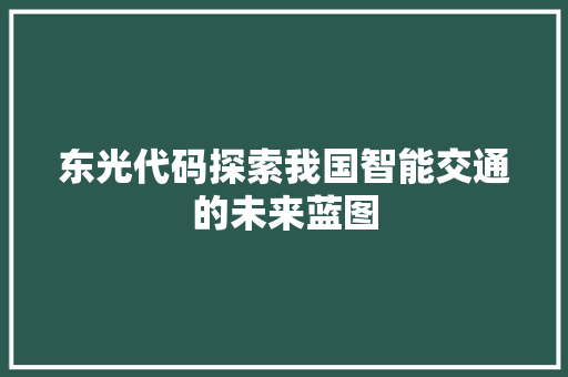 东光代码探索我国智能交通的未来蓝图