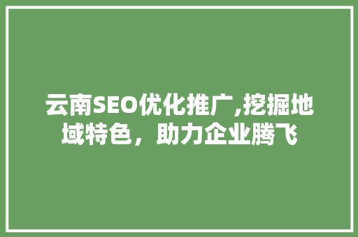 云南SEO优化推广,挖掘地域特色，助力企业腾飞