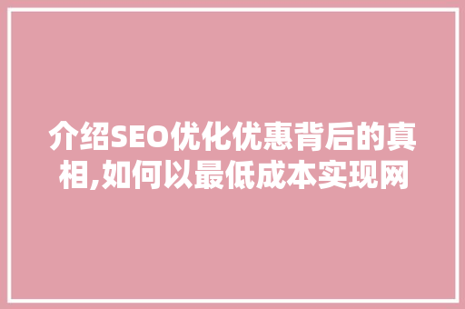 介绍SEO优化优惠背后的真相,如何以最低成本实现网站排名提升