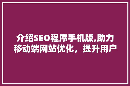 介绍SEO程序手机版,助力移动端网站优化，提升用户体验与搜索引擎排名