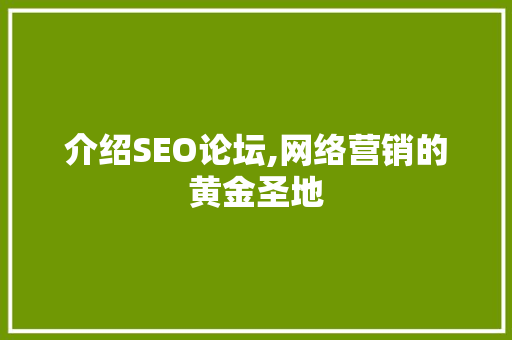 介绍SEO论坛,网络营销的黄金圣地