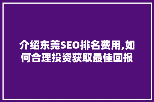 介绍东莞SEO排名费用,如何合理投资获取最佳回报