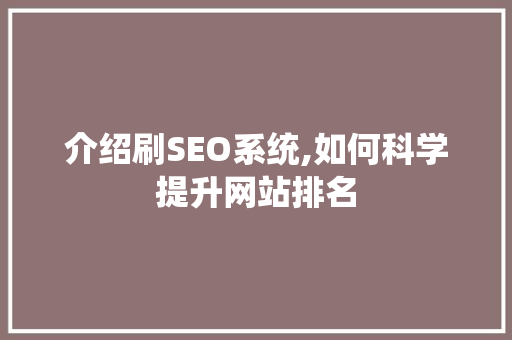 介绍刷SEO系统,如何科学提升网站排名