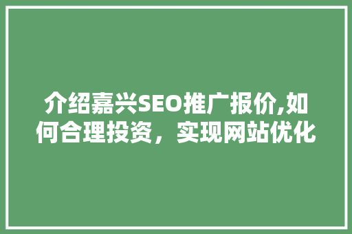 介绍嘉兴SEO推广报价,如何合理投资，实现网站优化最大化效益
