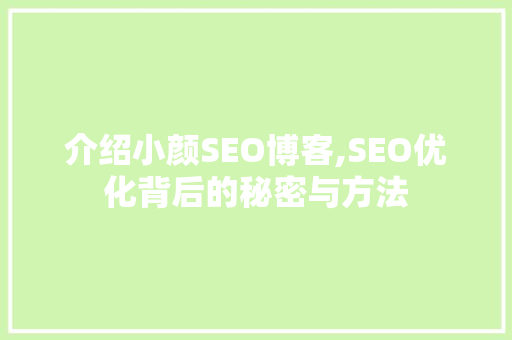 介绍小颜SEO博客,SEO优化背后的秘密与方法