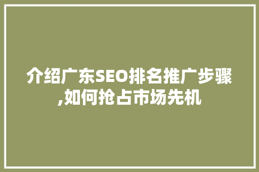 介绍广东SEO排名推广步骤,如何抢占市场先机