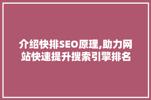介绍快排SEO原理,助力网站快速提升搜索引擎排名