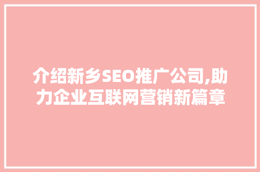 介绍新乡SEO推广公司,助力企业互联网营销新篇章