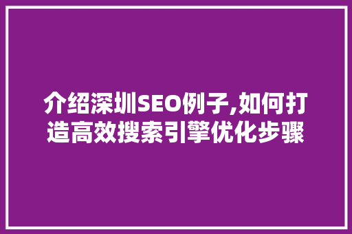 介绍深圳SEO例子,如何打造高效搜索引擎优化步骤