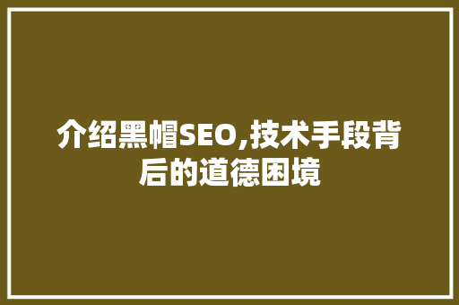 介绍黑帽SEO,技术手段背后的道德困境