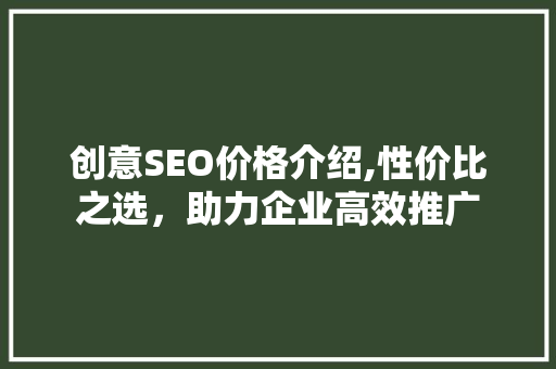 创意SEO价格介绍,性价比之选，助力企业高效推广
