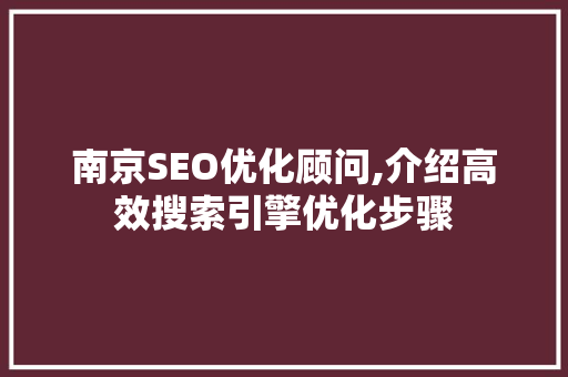 南京SEO优化顾问,介绍高效搜索引擎优化步骤